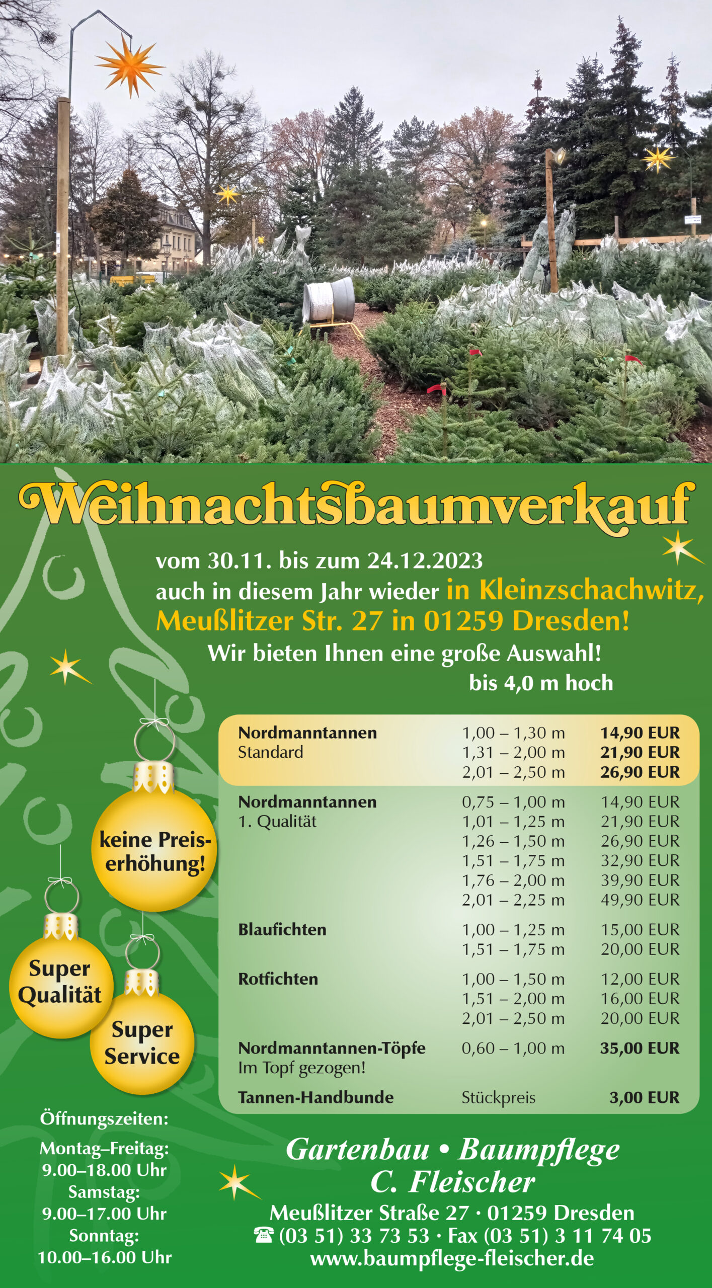 Preise Weihnachtsbaumverkauf 2023